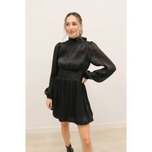 NEW B.RIGHT astra bow neck bubble hem mini dress in black